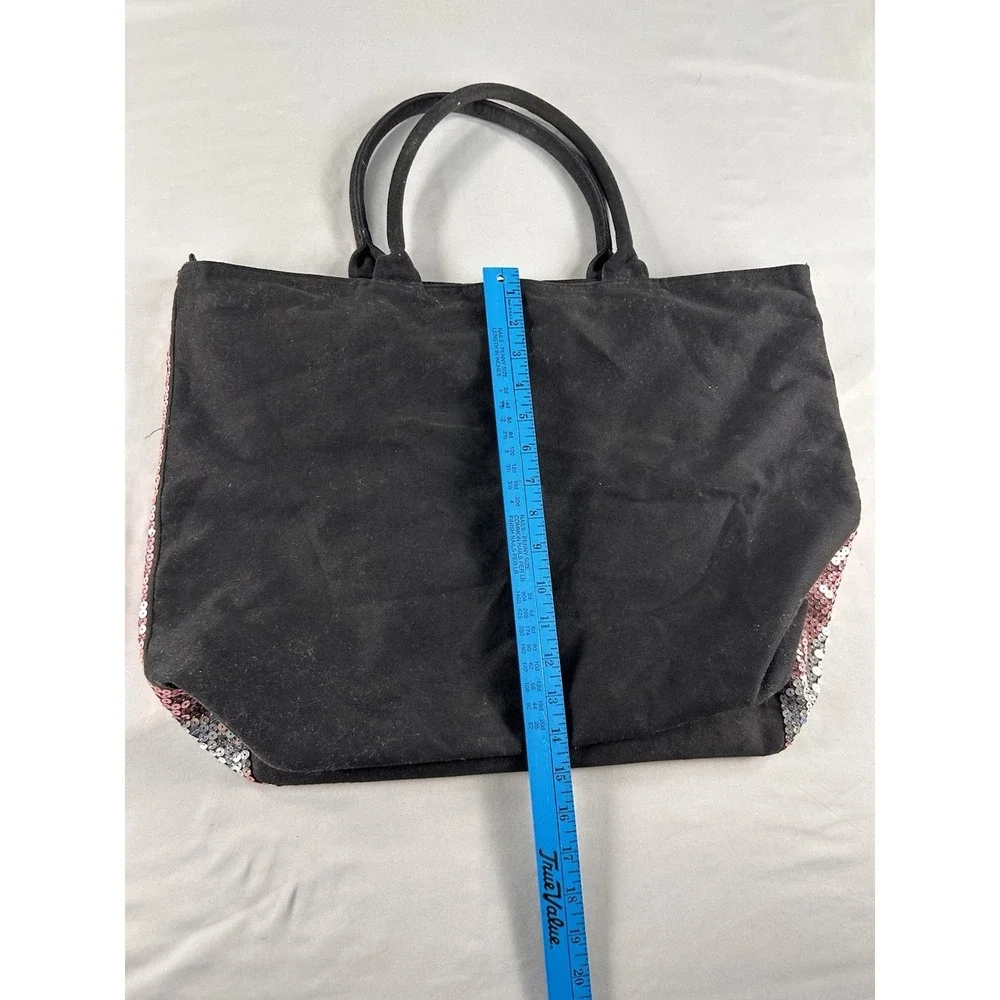 Victoria's Secret Pink Silver Sequin‎ Stripe Tote Bag Large Zip Top Shopper